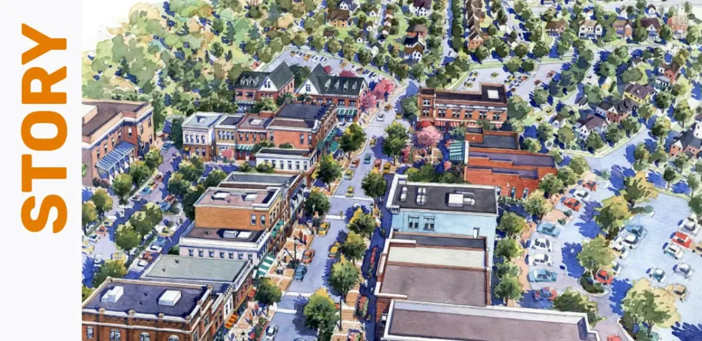 Killingtons Pub story section with an aerial view of Baxter Village, connecting the restaurant’s local background, Basswood Group ownership, and Chef Brian Bruce’s quality-focused pub fare.
